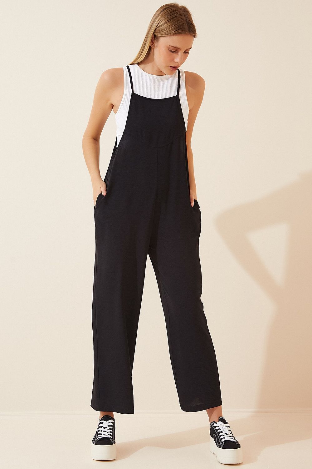 Overall wide leg sales jumpsuit