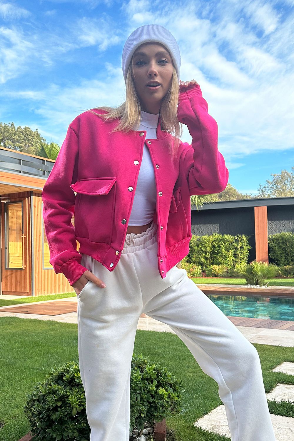 Fuchsia cropped jacket discount