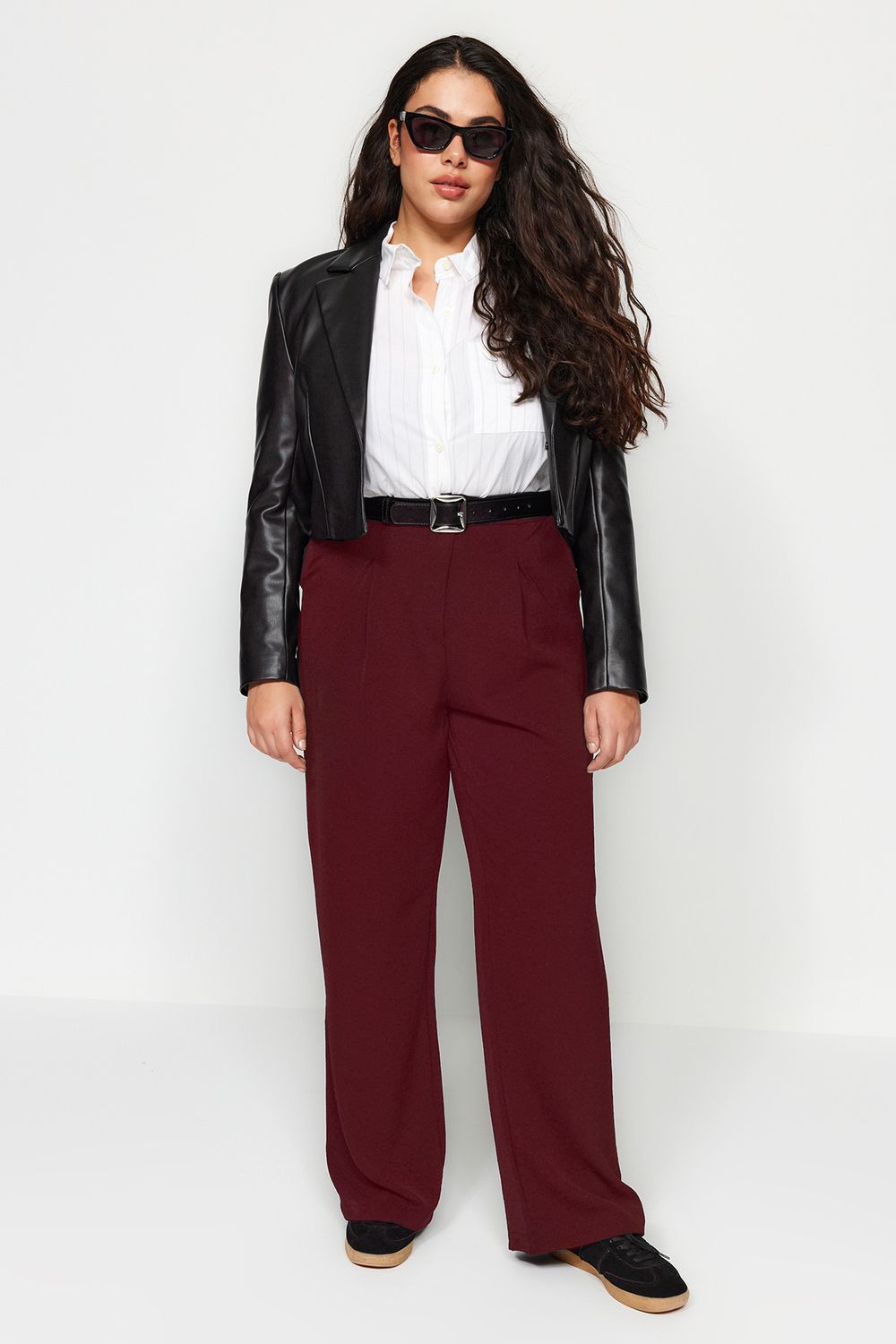 Buy Trendyol Plus Size Black Faux Leather Pants in Black 2024