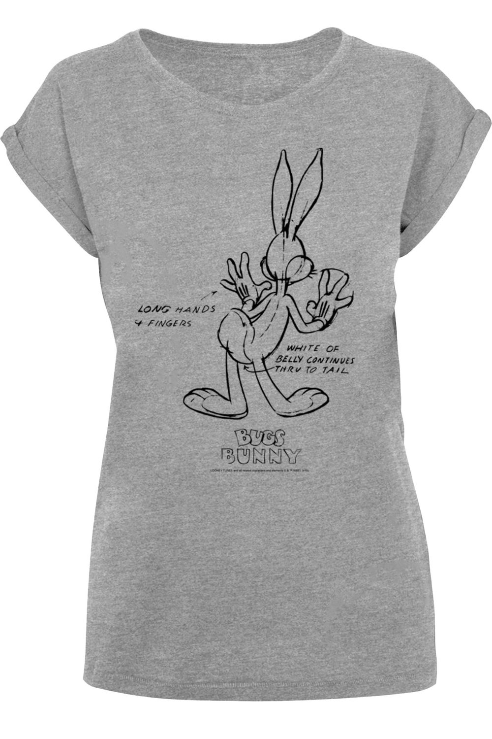 Tunes Bugs - mit Trendyol Damen White T-Shirt F4NT4STIC Shoulder Bunny Extended Looney Belly-WHT Ladies