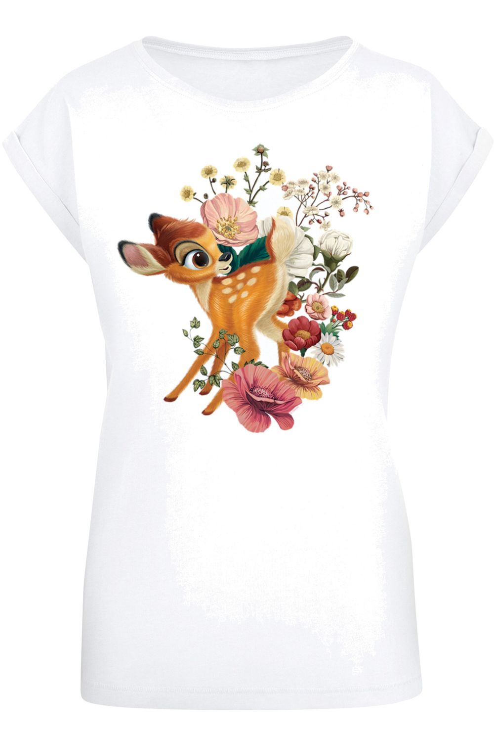 Trendyol verlängerter Damen-T-Shirt Schulter mit Meadow Disney - Damen mit F4NT4STIC Bambi