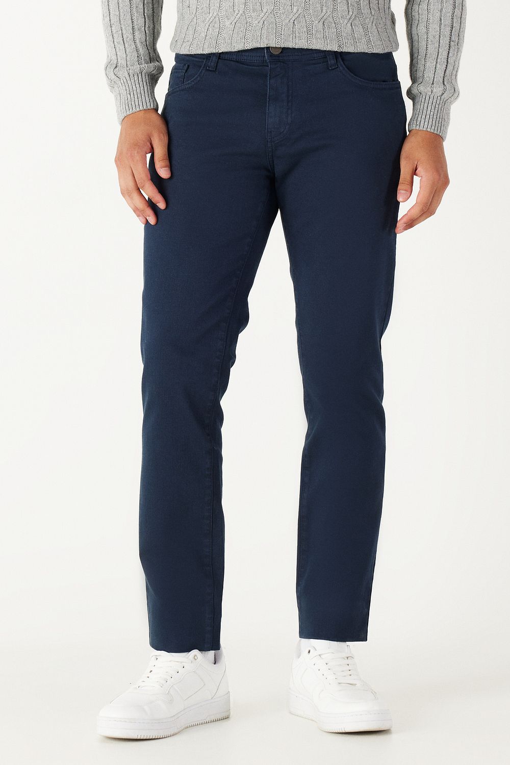 Navy slim leg trousers shop