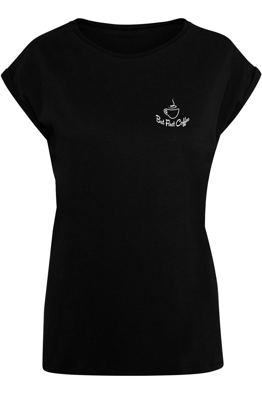 Merchcode Damen Ladies But First Coffee T-Shirt mit verlängerter  Schulterpartie - Trendyol