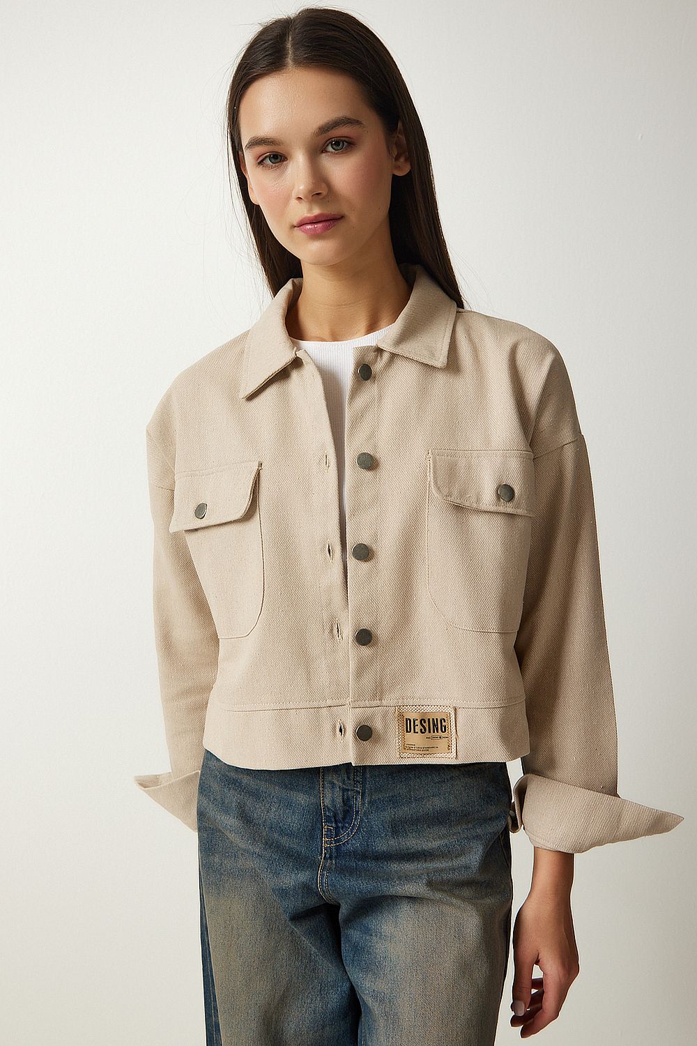 Denim beige cheap jacket