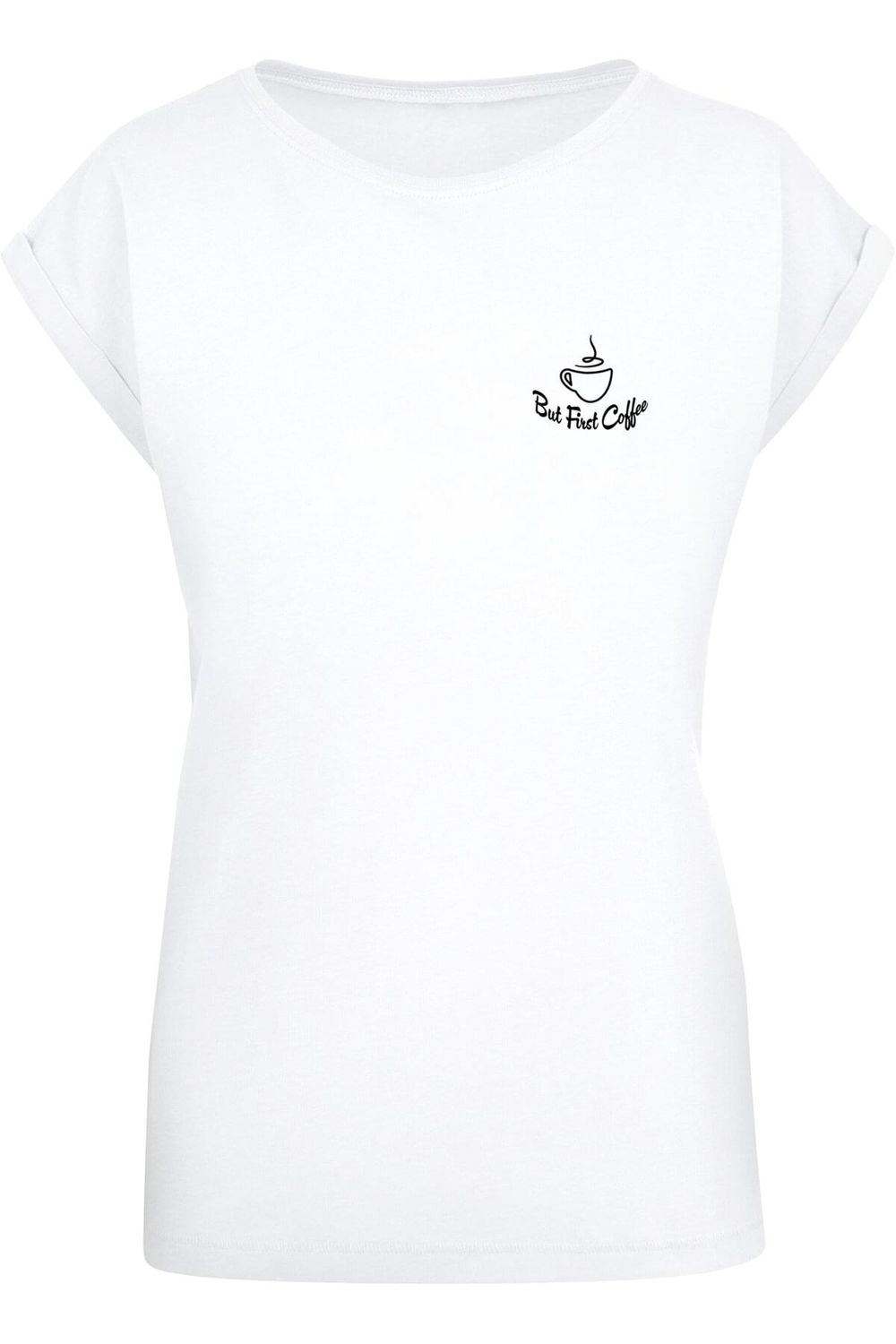 - Merchcode Coffee Schulterpartie But Ladies First T-Shirt Damen verlängerter Trendyol mit