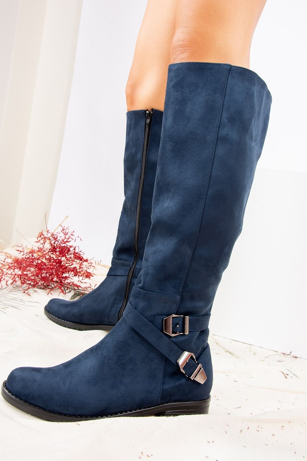 Navy blue wide calf knee high boots store
