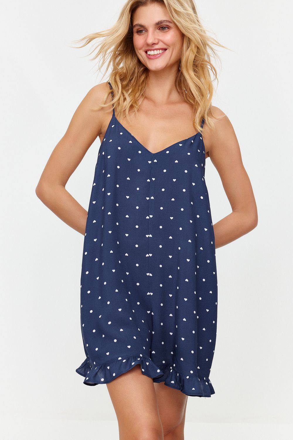 Navy blue polka dot jumpsuit 2025