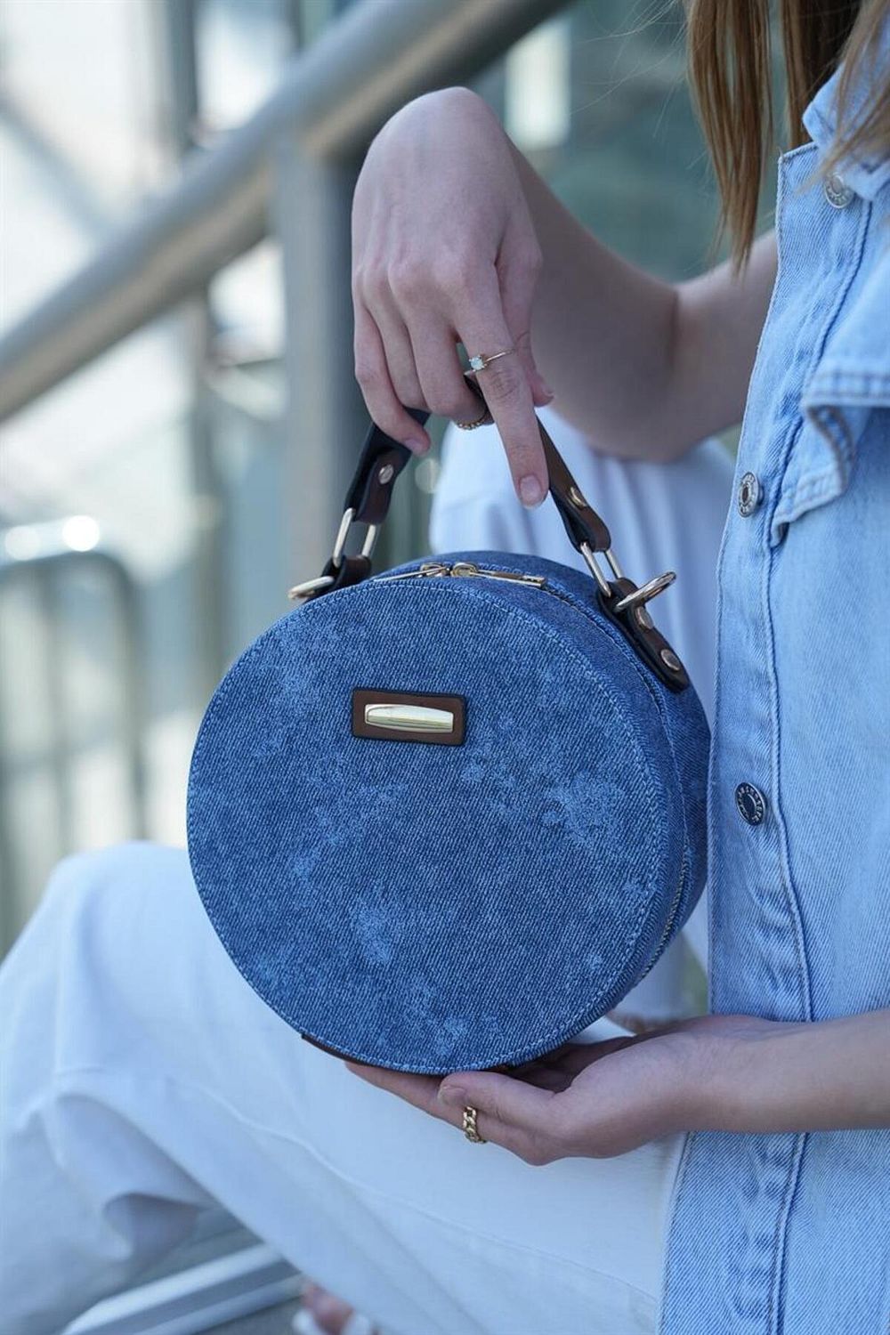 Denim blue top bag