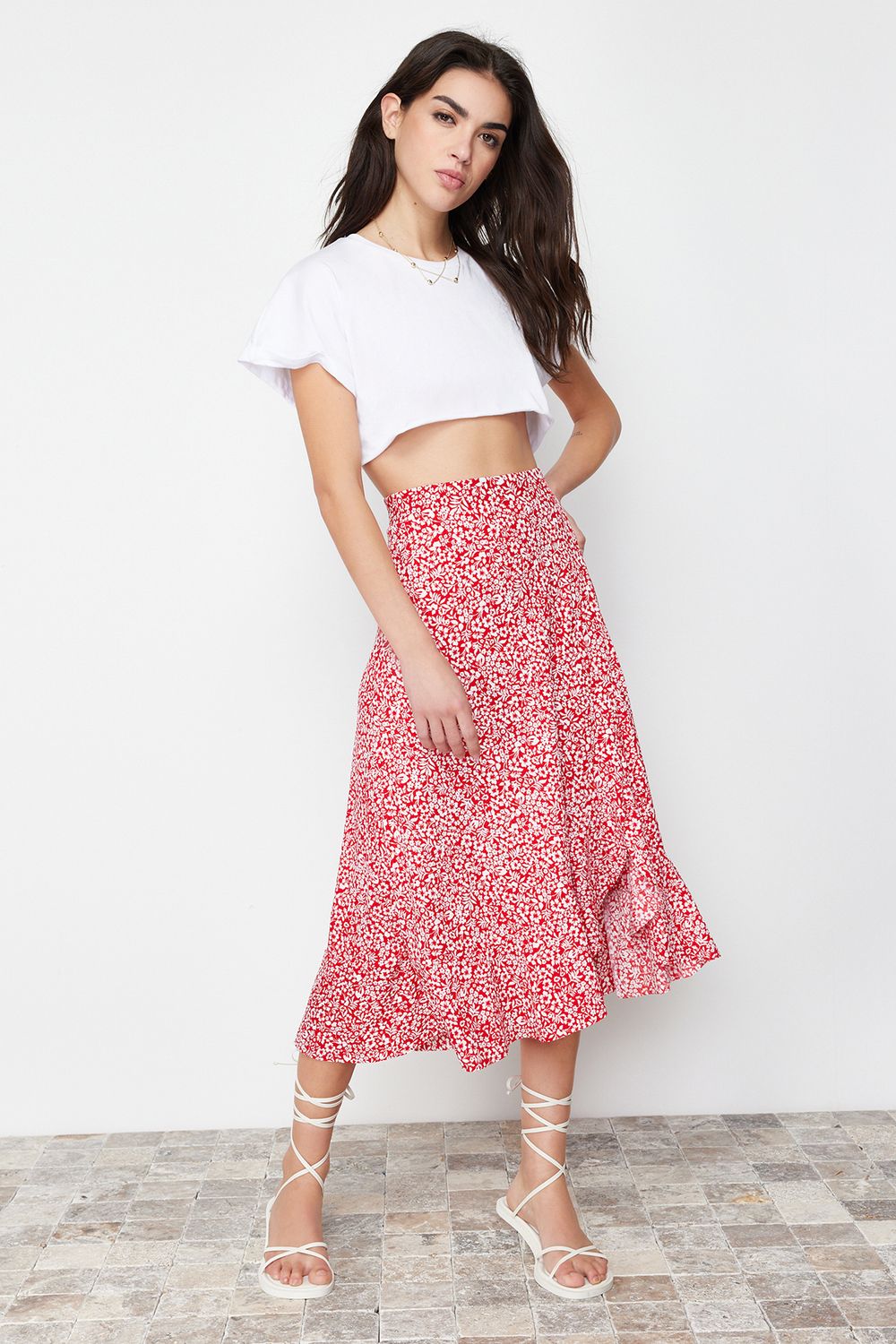 Flounce London basic high waisted wide leg trousers in red