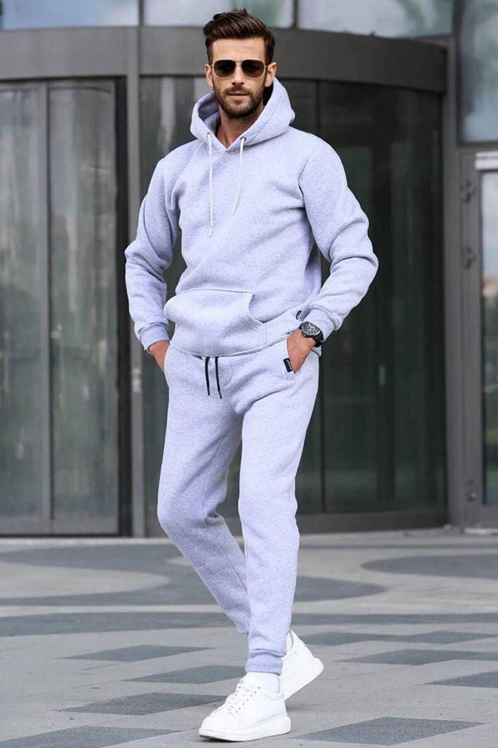 YAKAMEL Men s 3 Thread Rose Gold Melange Hooded Tracksuit Set