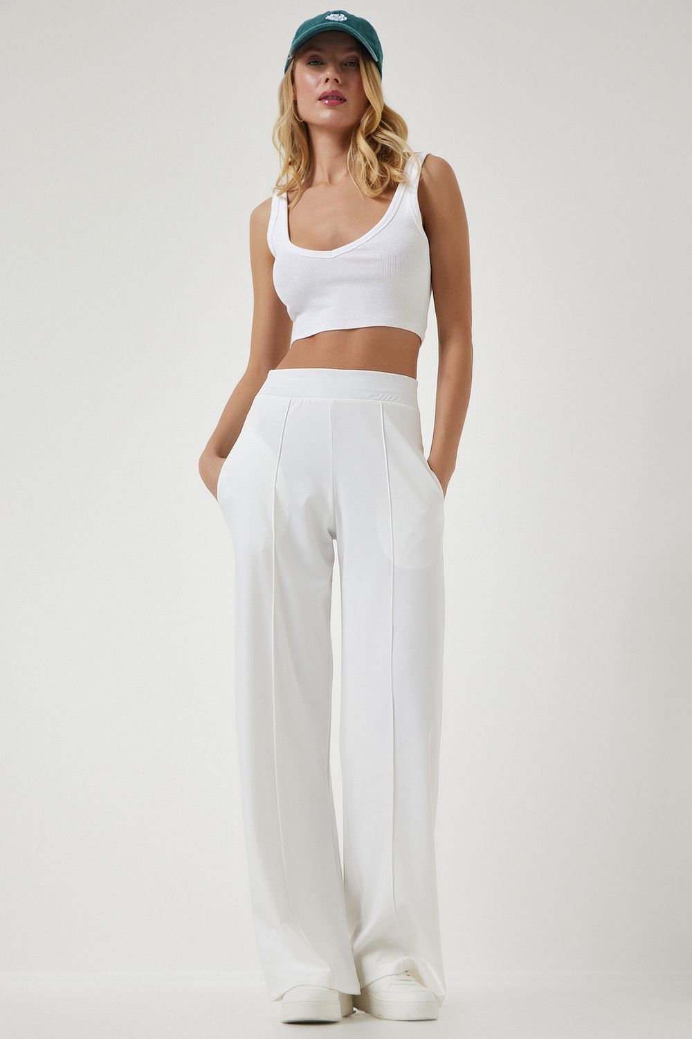 Happiness İstanbul Pants - White - Wide leg - Trendyol