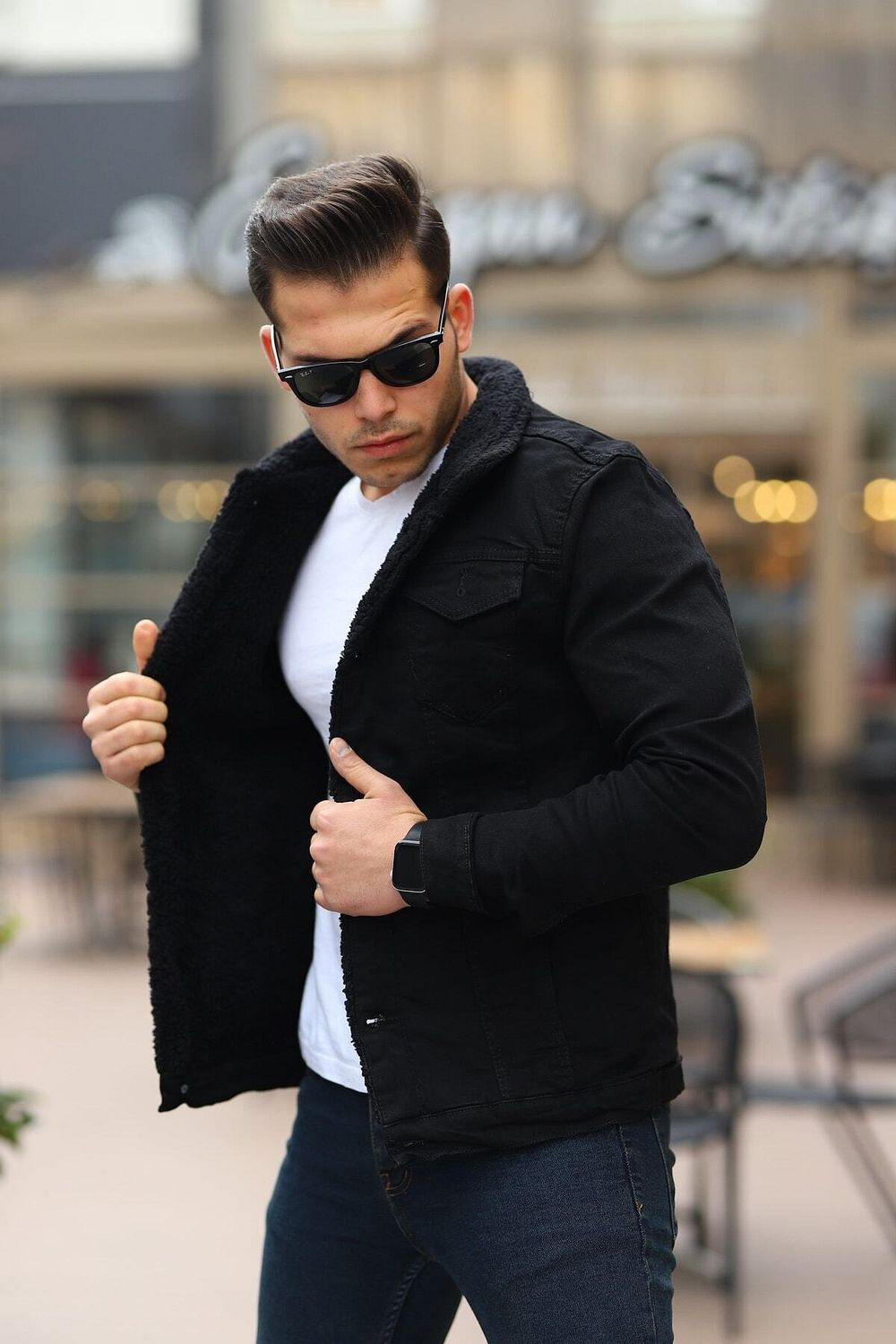 Mens fur lined outlet denim jacket