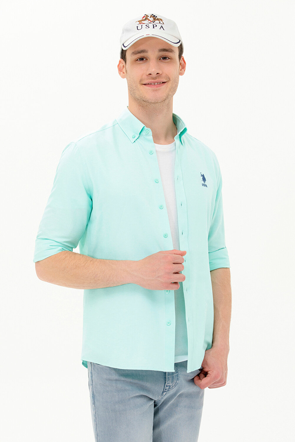 U.S. Polo Assn. قميص رجالي أساسي أبيض بأكمام طويلة...