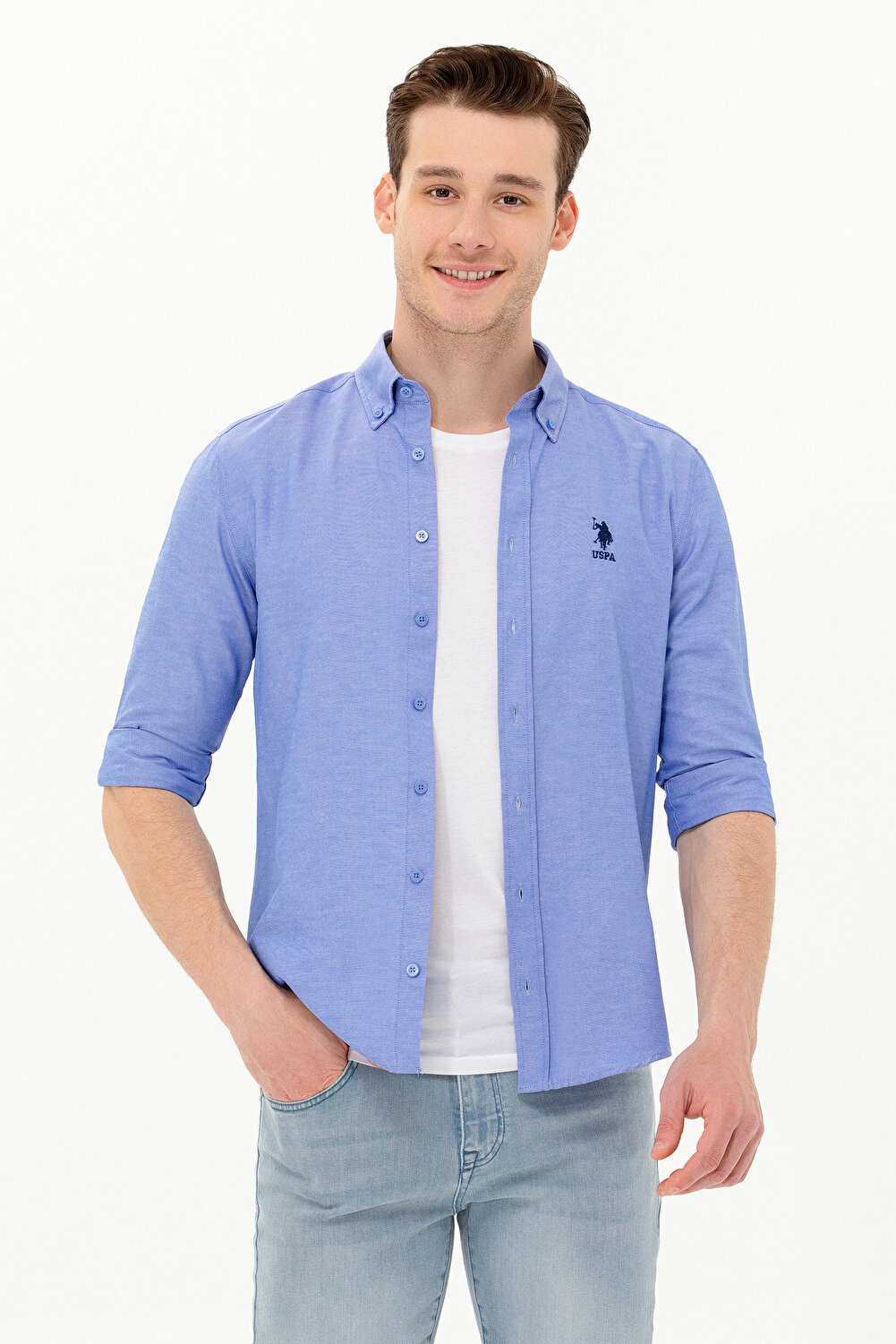 U.S. Polo Assn. قميص رجالي أساسي أبيض بأكمام طويلة...