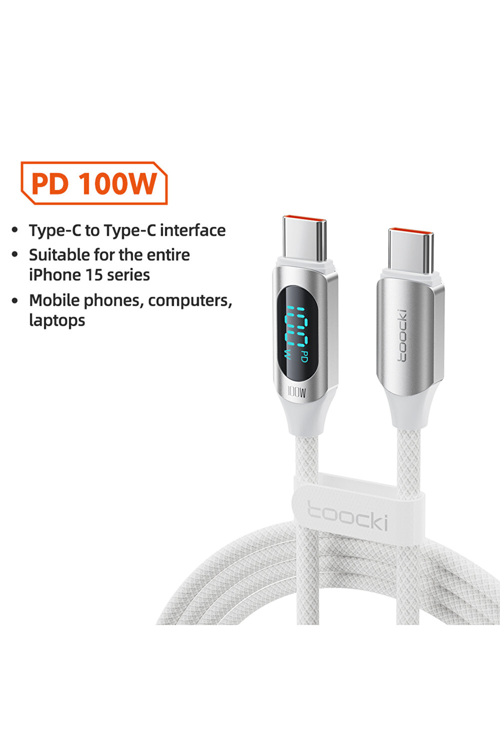 كابل توكي بطول 2 متر وقوة 100 واط من النوع C إلى ا...