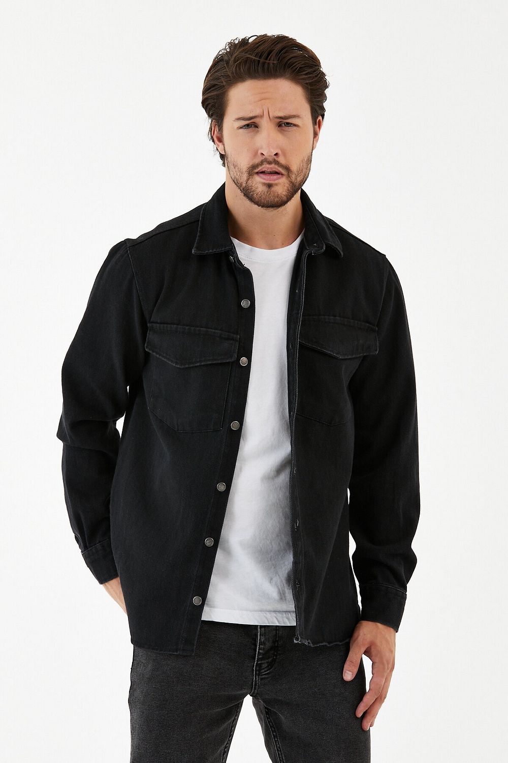 Denim shirt jacket mens discount