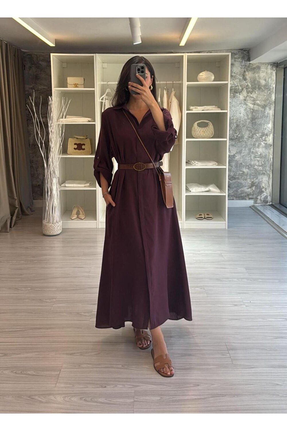فستان قميص بحزام - مورديم