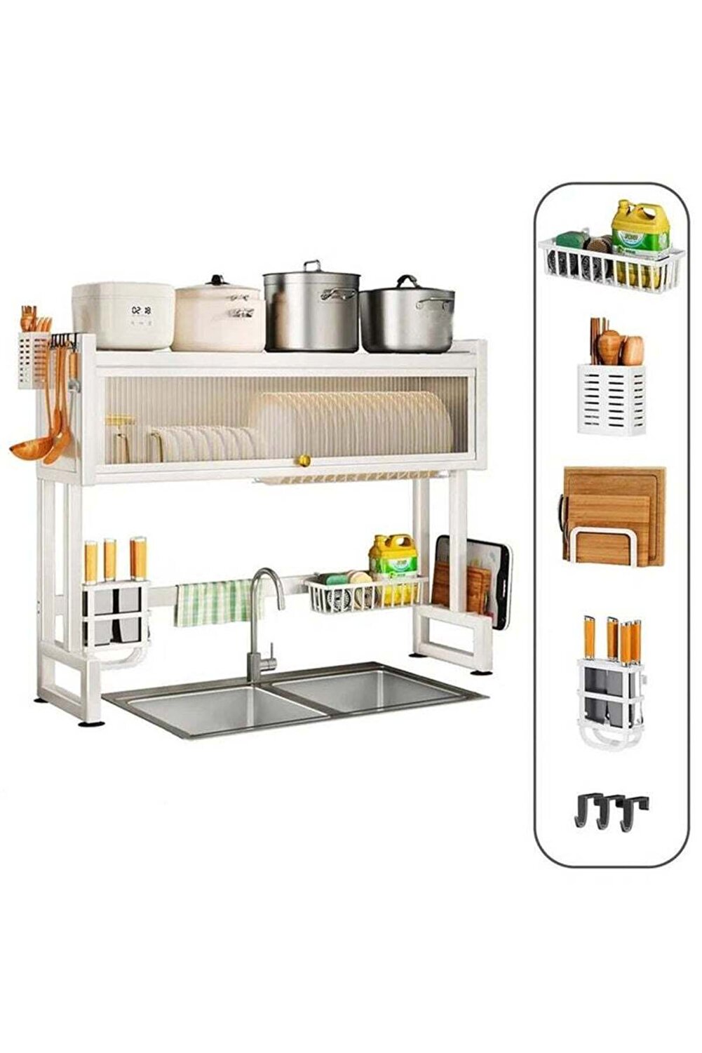 رف تجفيف الأطباق ثلاثي الطبقات فوق الحوض، 105 سم م...