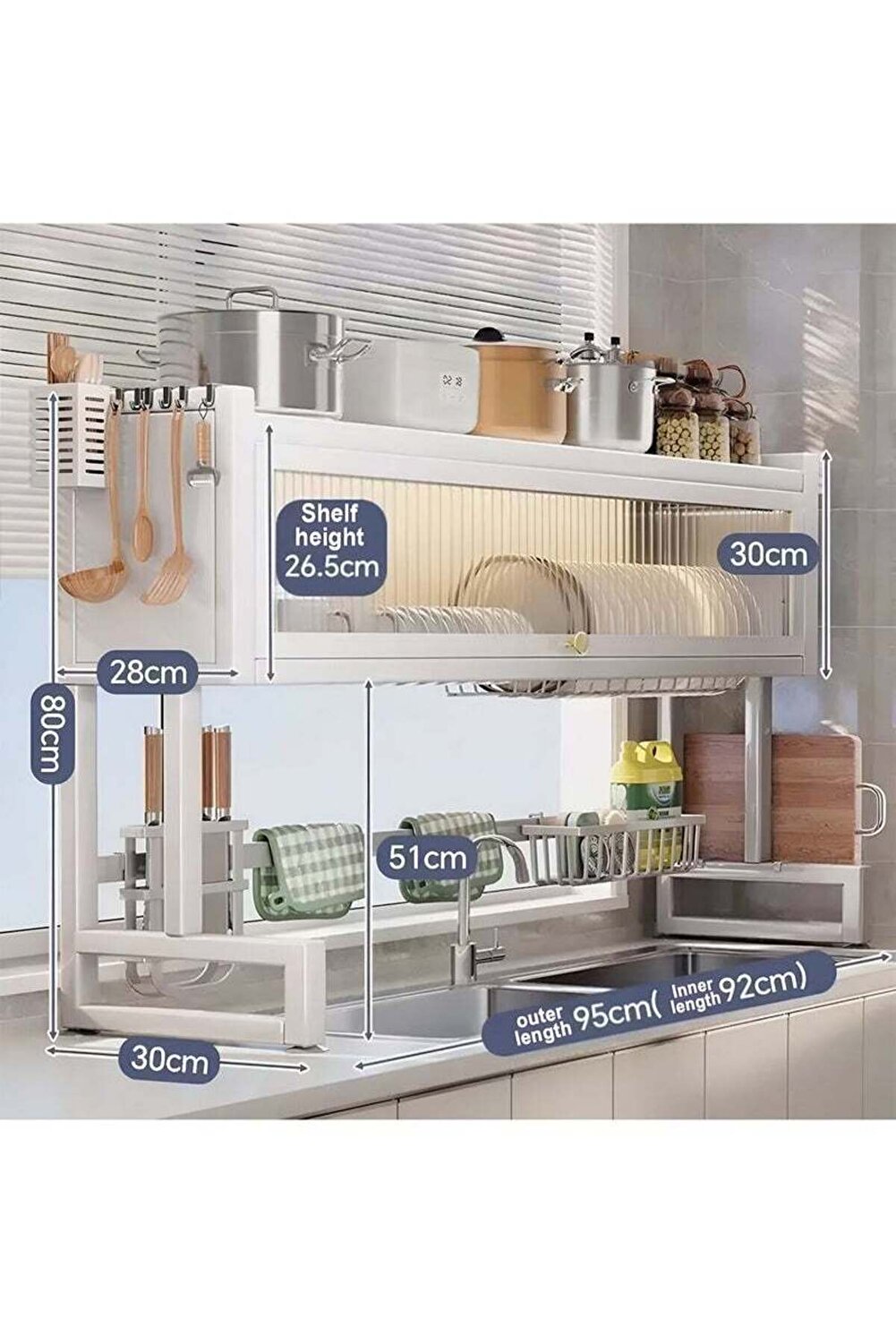 رف تجفيف الأطباق ثلاثي الطبقات فوق الحوض، 105 سم م...