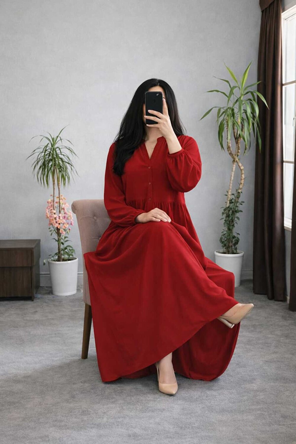 فستان من الفسكوز المحجبات – لون بسيط، تصميم مريح،...