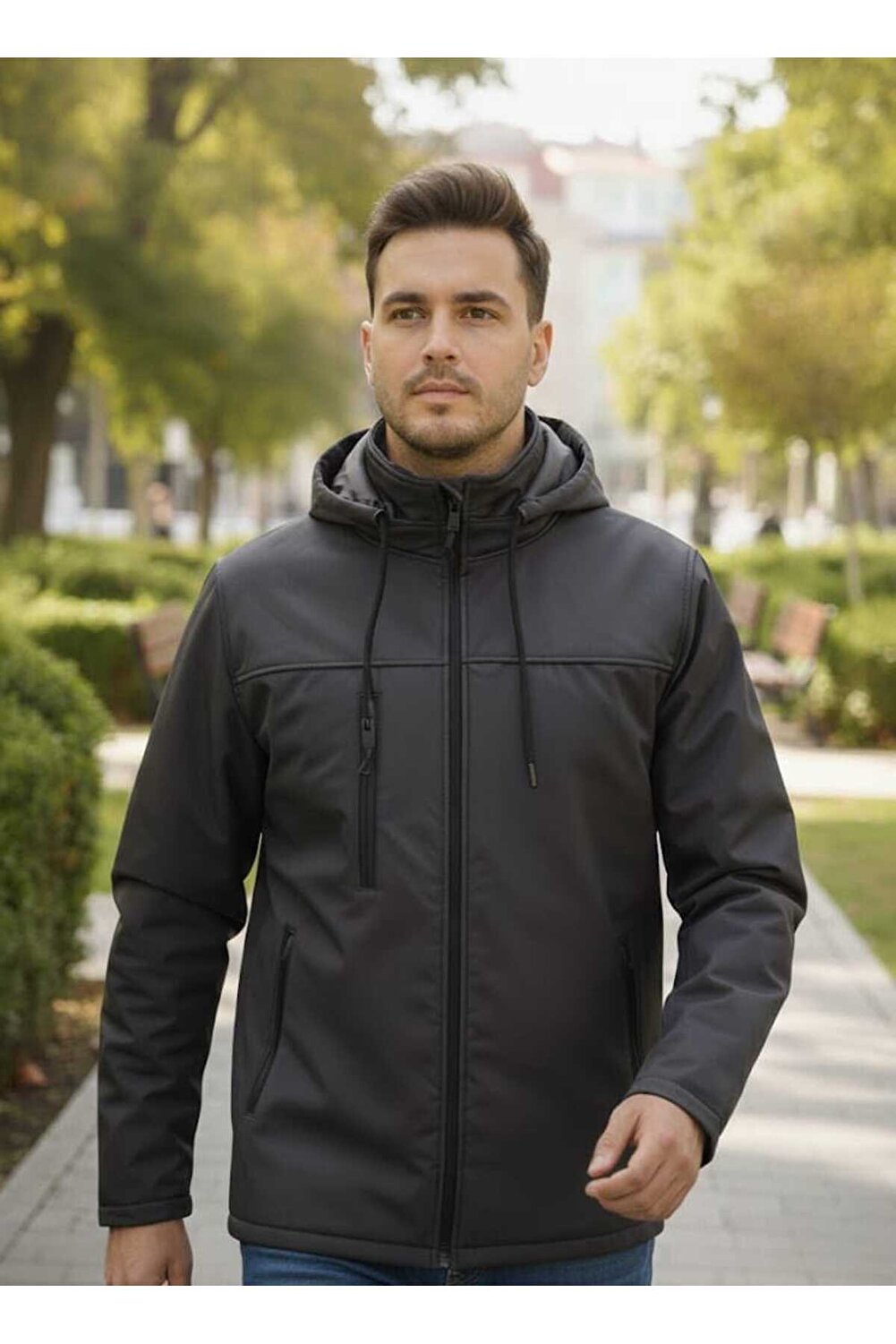 Zeyra soft shell coat for men, waterproof and windproof, with removable wool lining and hood - Khaki