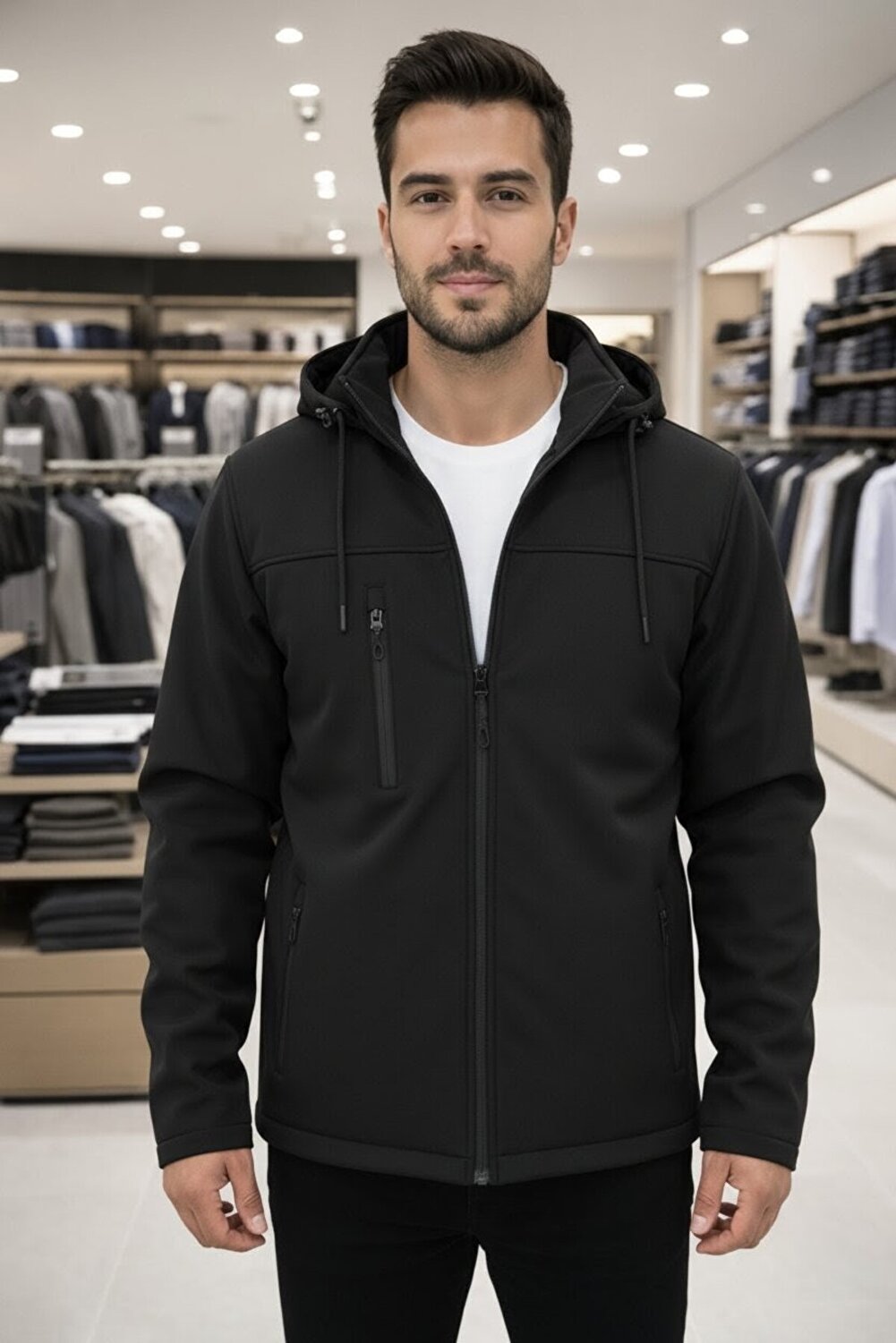 wera معطف أسود للرجال مقاوم للرياح والمطر، قابل لل...