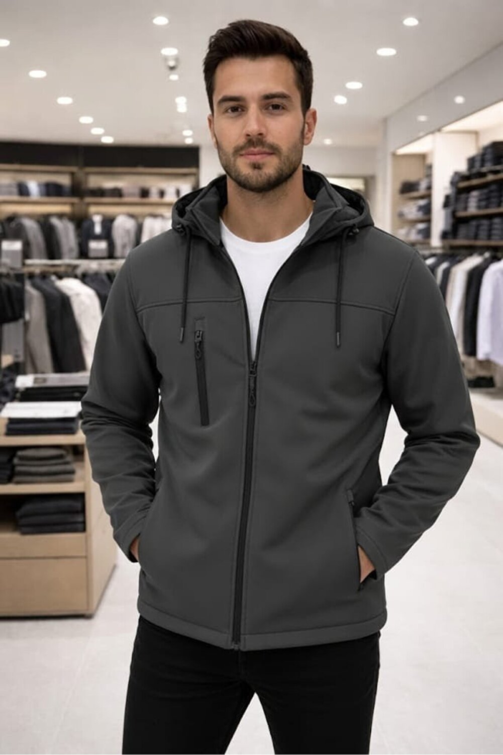 wera معطف أسود للرجال مقاوم للرياح والمطر، قابل لل...