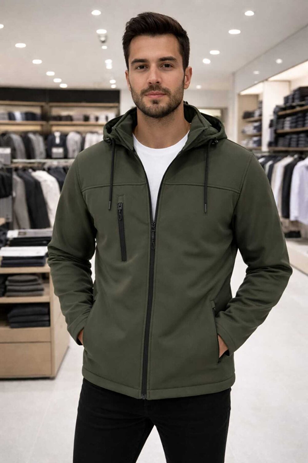 wera معطف أسود للرجال مقاوم للرياح والمطر، قابل لل...