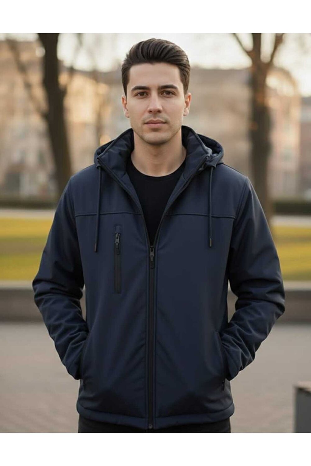 Zeyra soft shell coat for men, waterproof and windproof, with removable wool lining and hood - Khaki