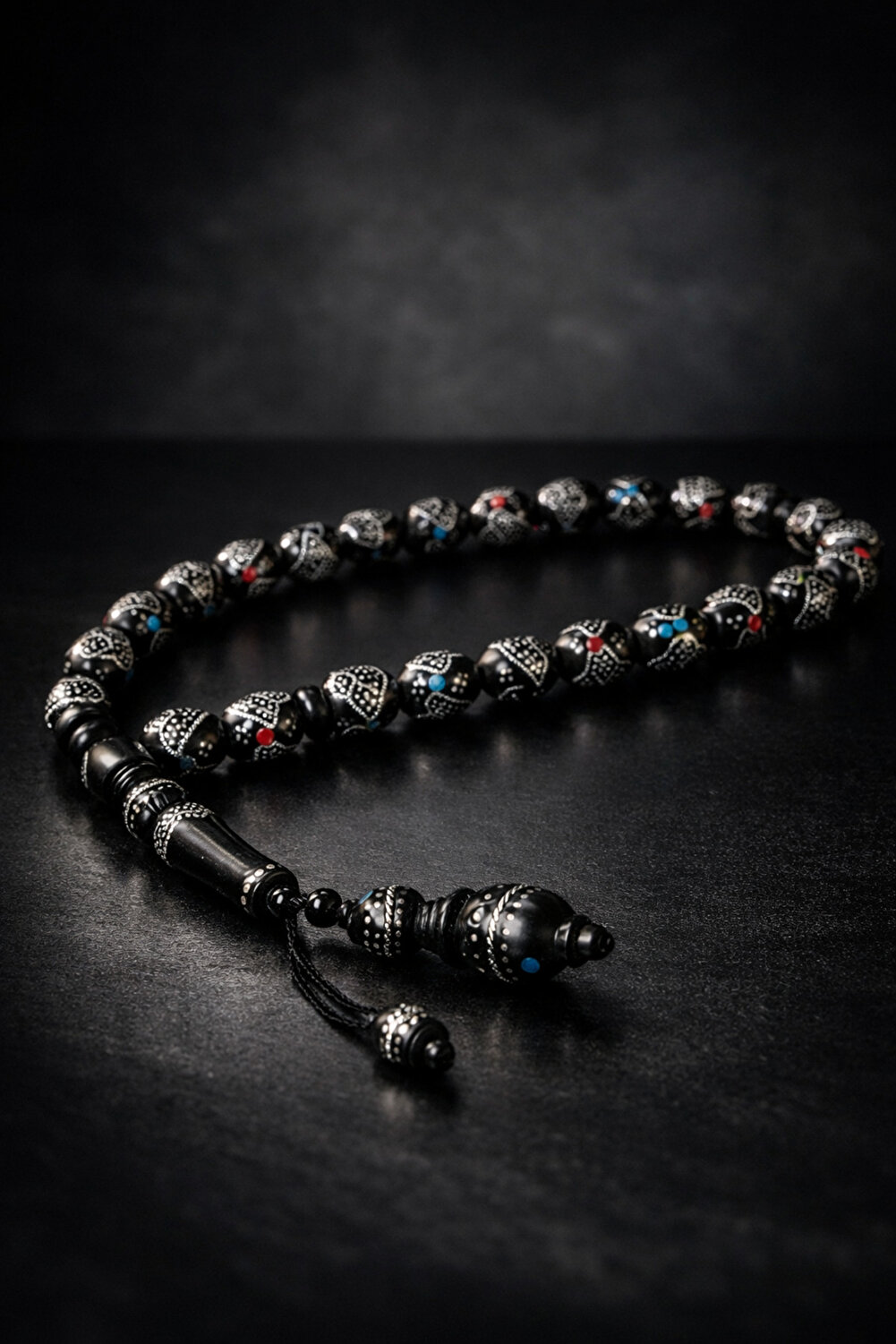 OSMANLI GÜMÜŞ سبحة صلاة مصنوعة يدويًا من حجر الكور...