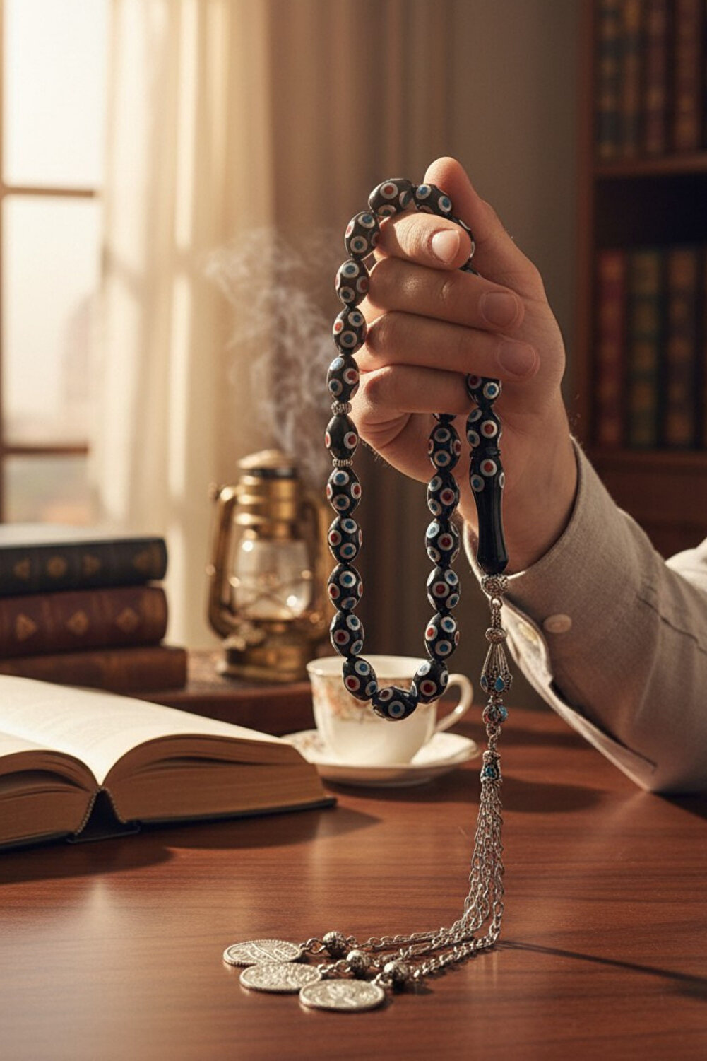 OSMANLI GÜMÜŞ سبحة صلاة مصنوعة يدويًا من حجر الكور...