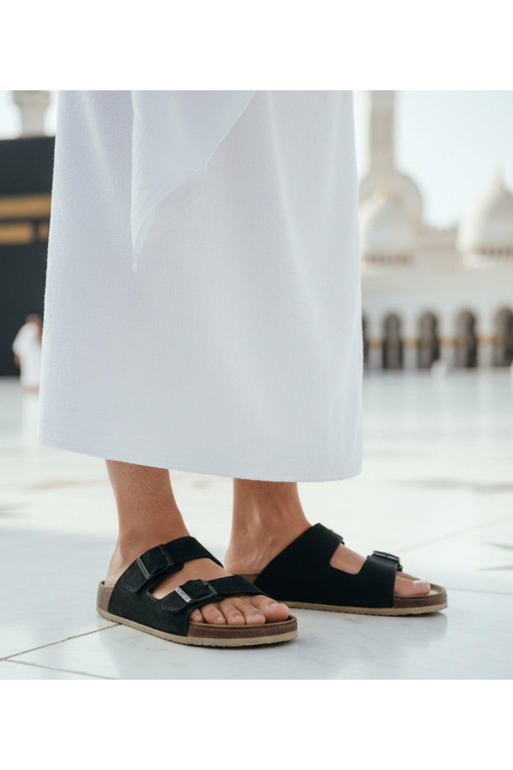 شبشب رجالي دبل بإبزيم طبي للحج والعمرة - نعل مريح ومريح للاستخدام اليومي شبشب - أسود