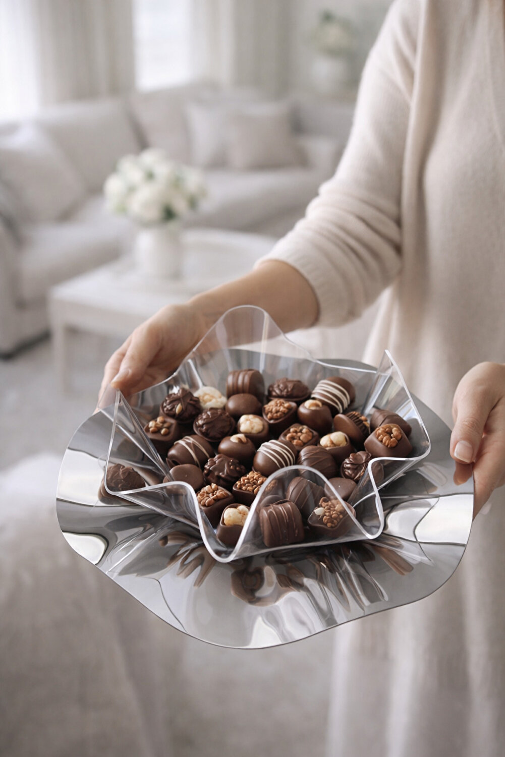 صينية سلطه استيل مع ايكرلك بمقاس كبير - وسط - صغير