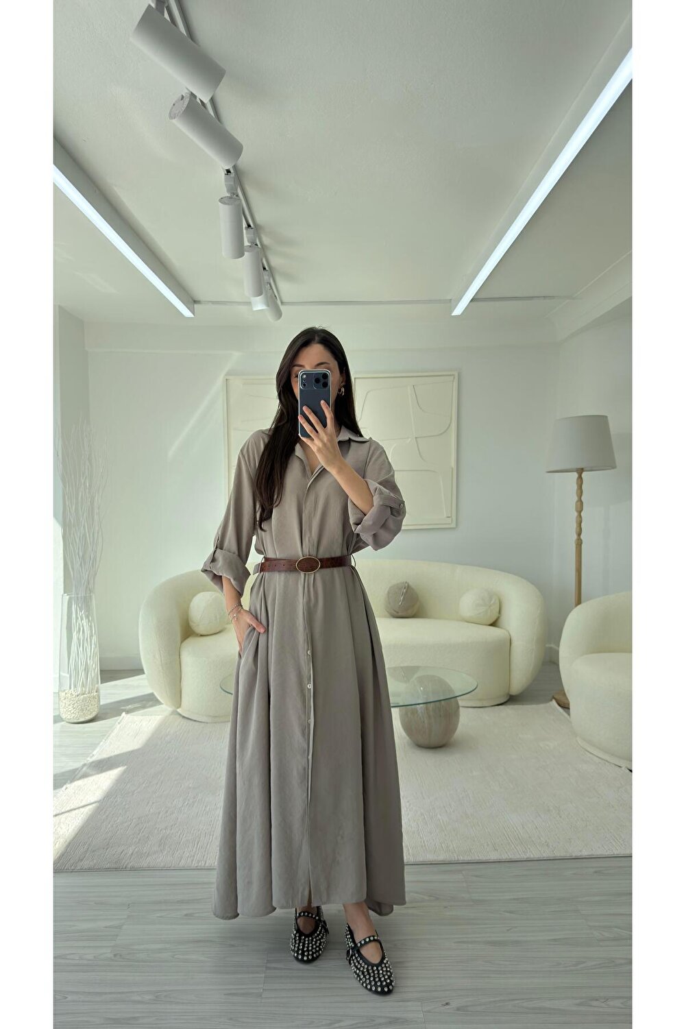 فستان قميص بحزام - مورديم