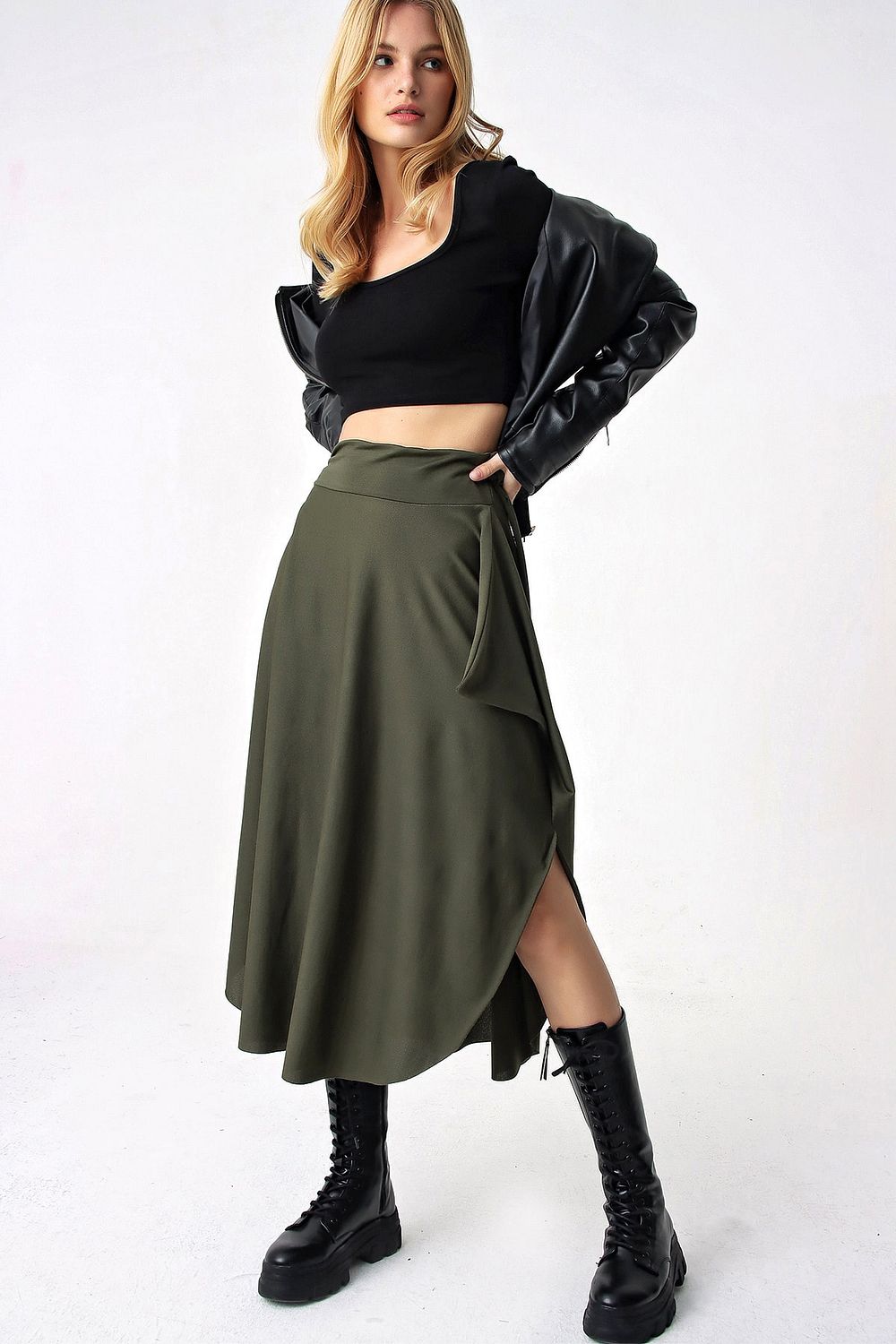 Trend Ala at Stili Skirt Khaki Midi Trendyol