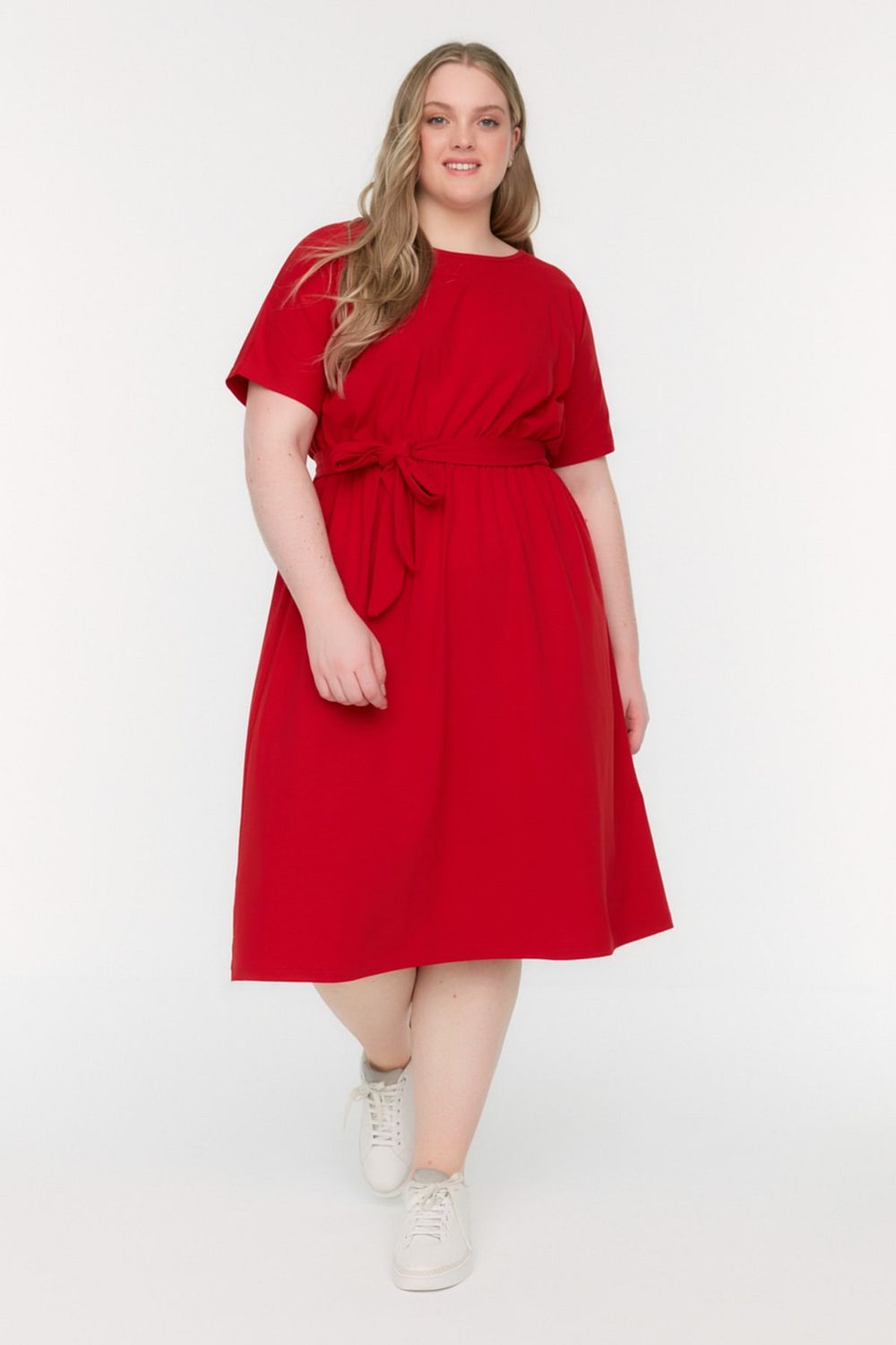Trendyol Curve Plus Size Dress Red A line Trendyol