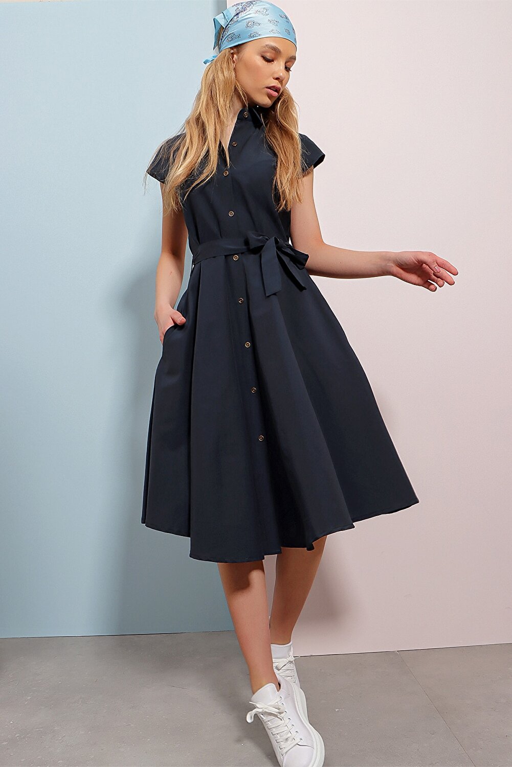 Trend Alaçatı Stili Dress Navy blue Shirt dress Trendyol