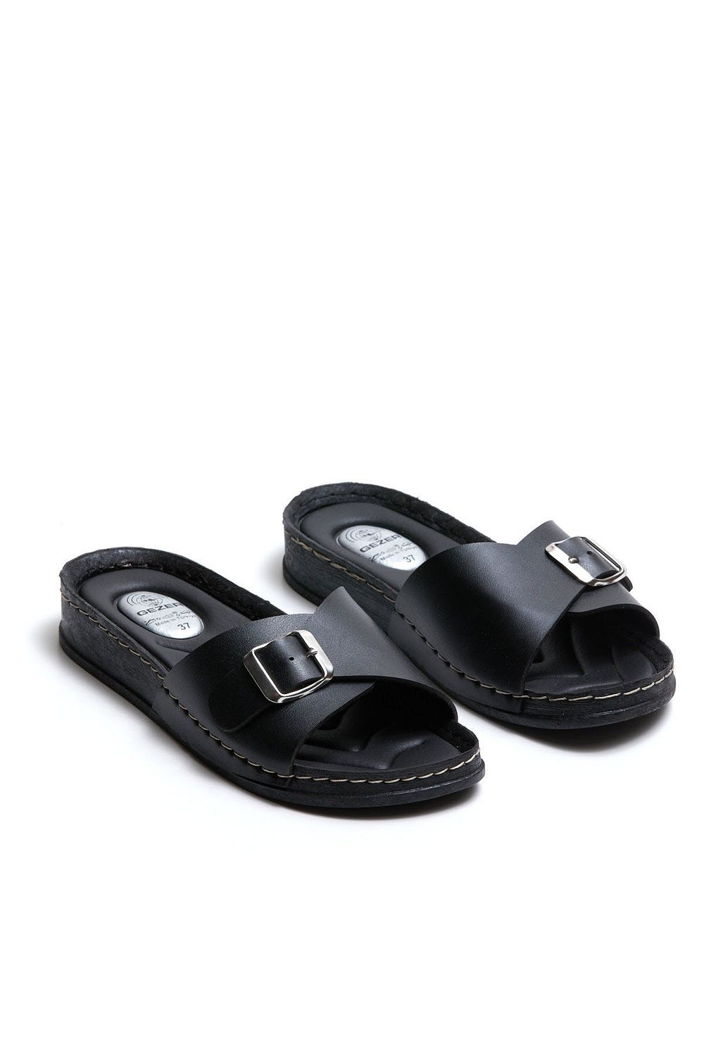 Pia black clearance buckle footbed sandals