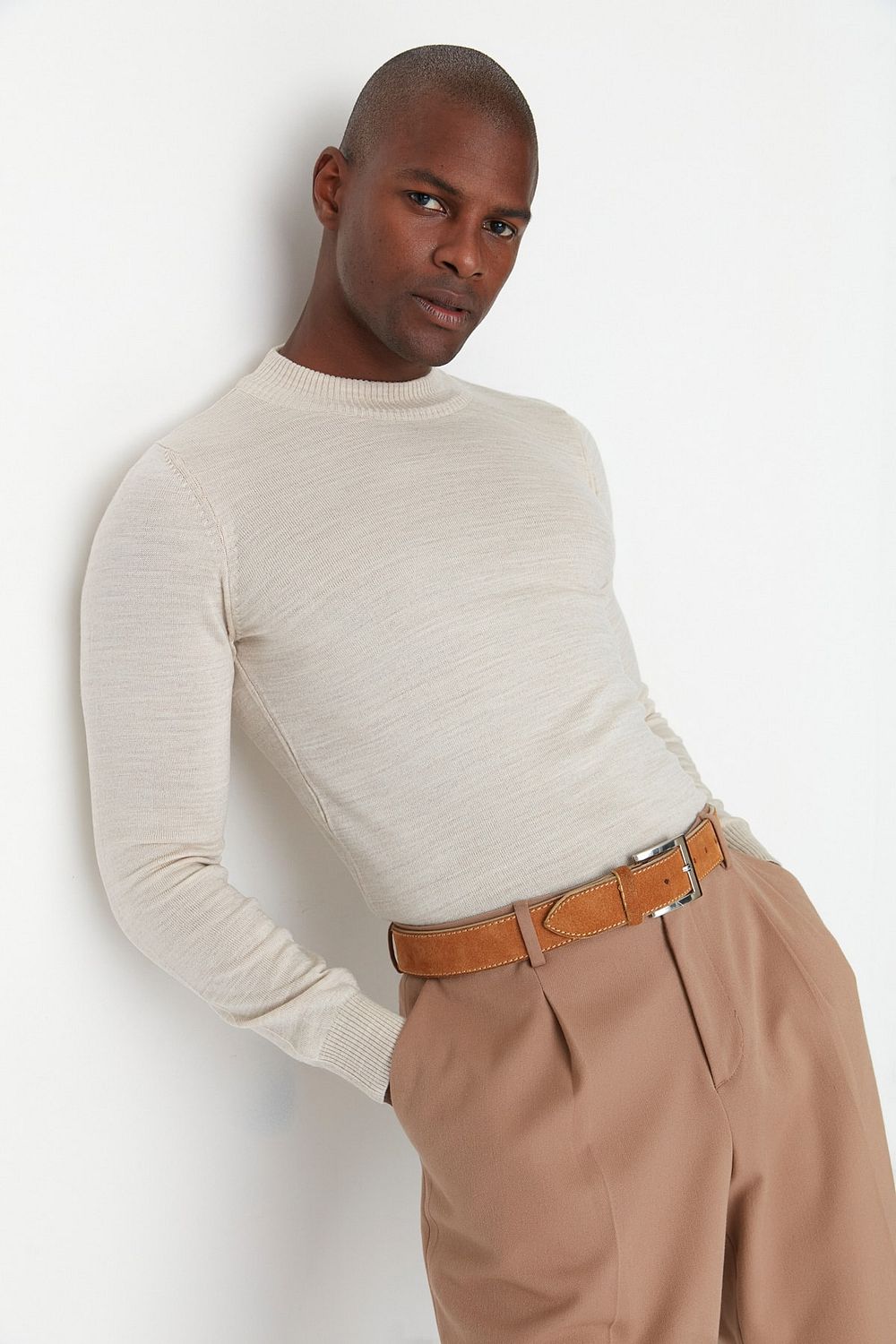 Trendyol Collection Beige Men s Slim Fit Half Turtleneck Basic