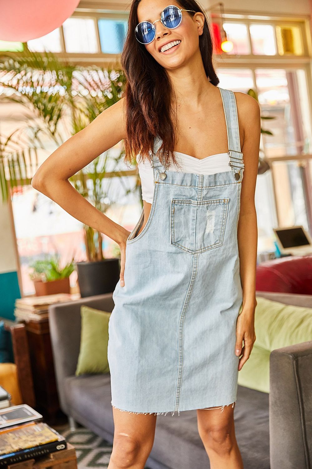 Olalook Women s Ice Blue Denim Dress with Front Pocket SLP