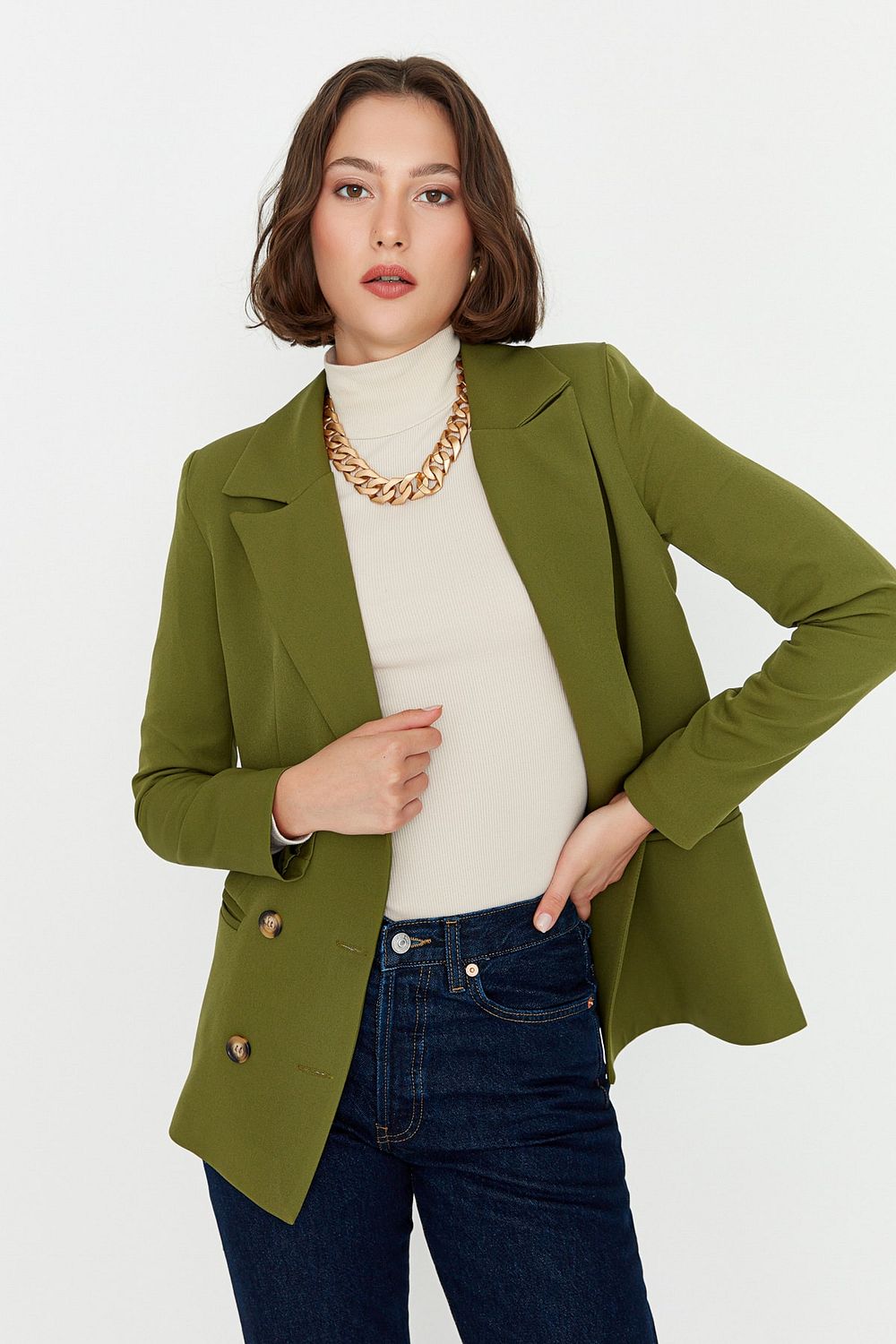 Khaki green sale blazer womens