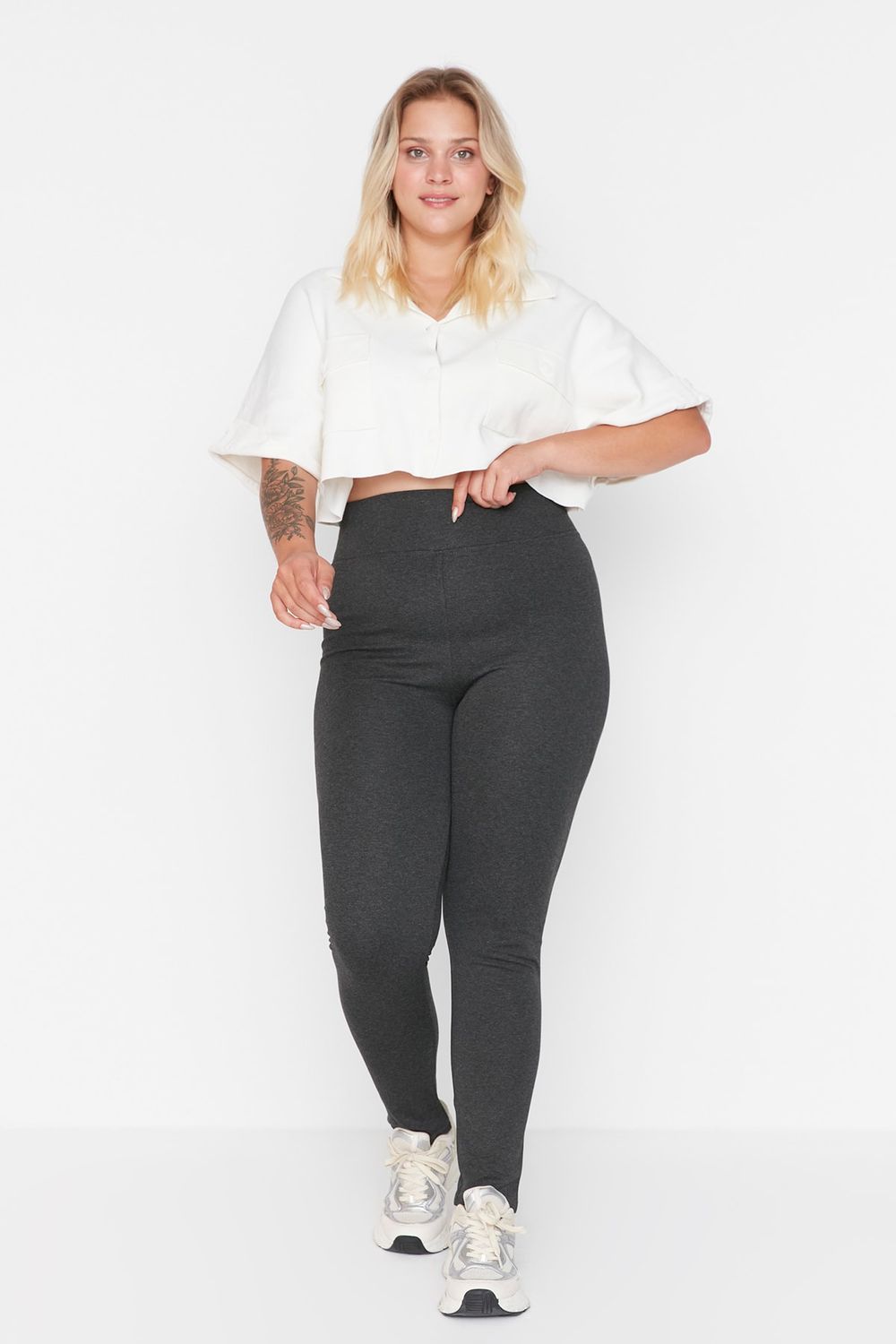 Plus gerippte Leggings mit hohem Bund