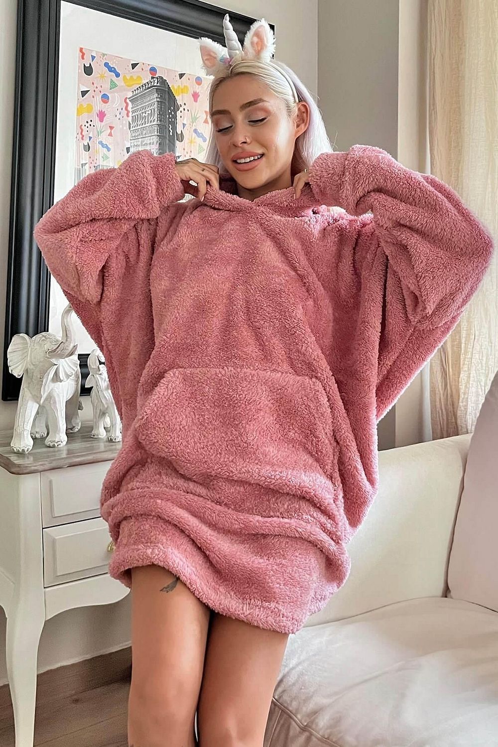 Pijamaevi Rosafarbener bergro er Sweat Poncho Pyjama aus