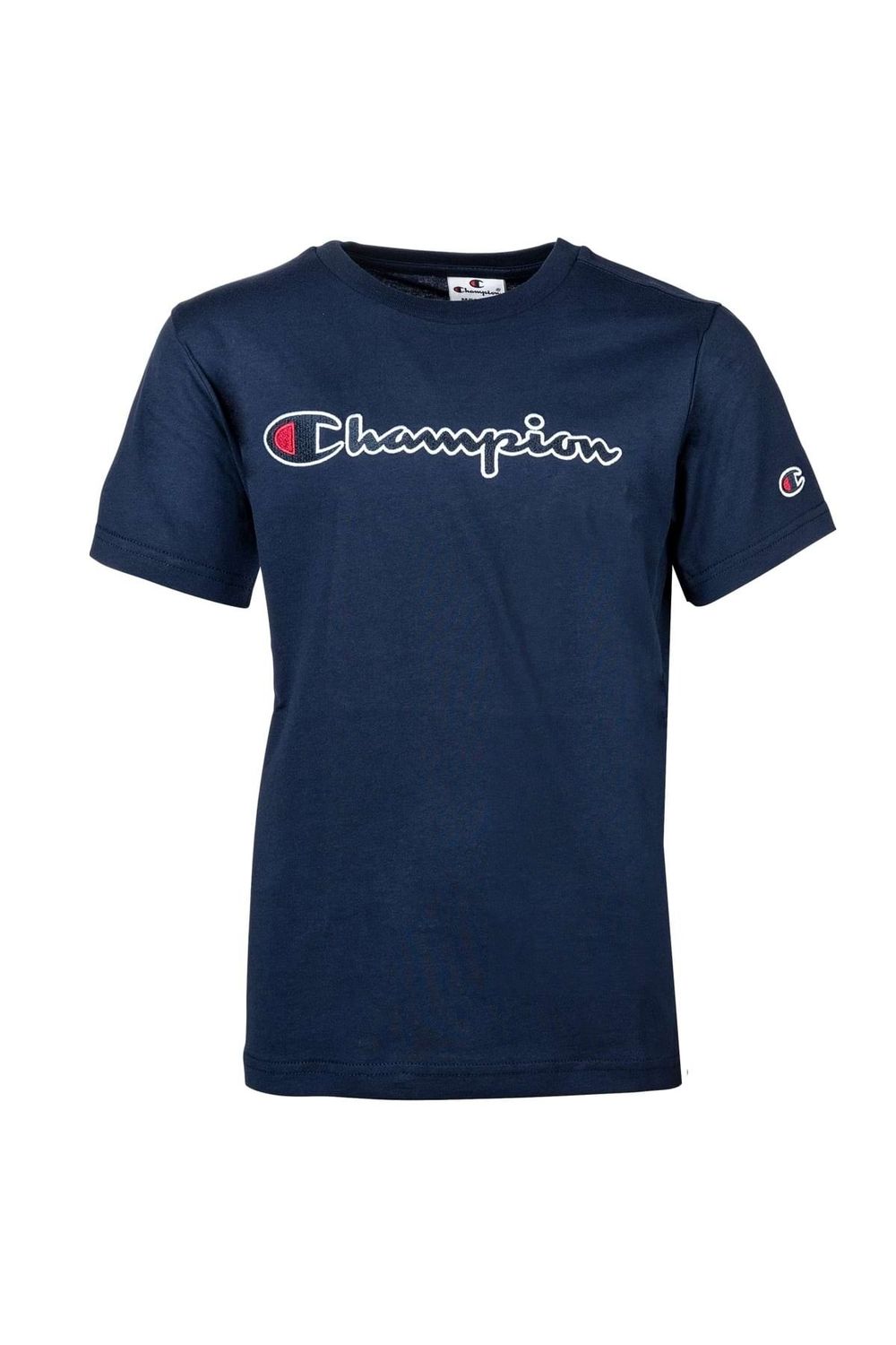 Champion Kinder Unisex T-Shirt - Baumwolle, Trendyol Rundhals, großes Crewneck, Logo, einfarbig 
