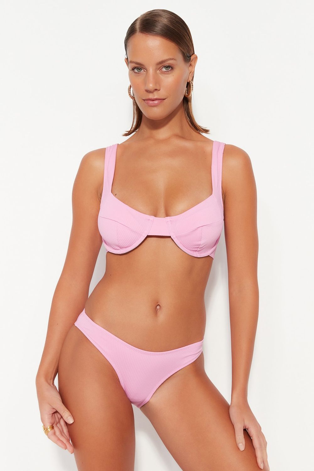 Trendyol Collection Pink Underwire Textured Bikini Top TBESS21BU0017 -  Trendyol