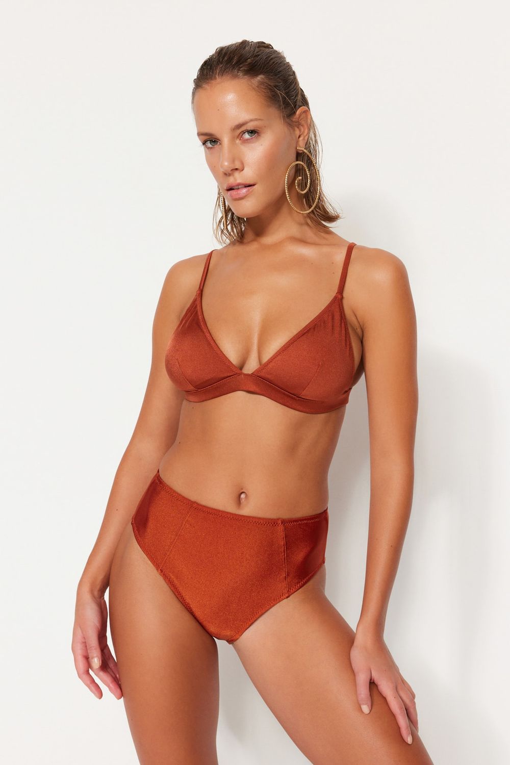ASOS DESIGN triangle knotted bralette in rust - part of a set