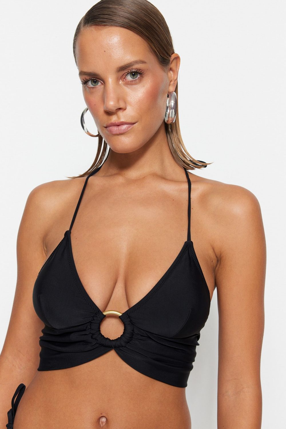 Exaggerated Ruffle Bikini Top Black, Bikini tops