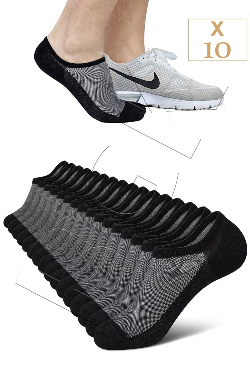 BGK Unisex 10 Trendyol Baumwolle, Sneakersocken Schwarz aus - unsichtbare Paar