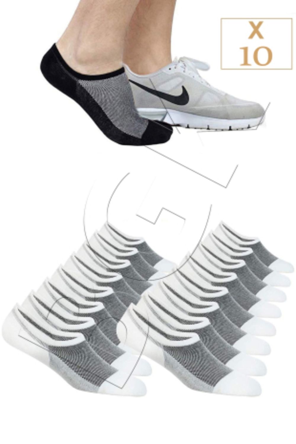 BGK Unisex 10 Paar Trendyol Baumwolle, - Sneakersocken unsichtbare aus weiß