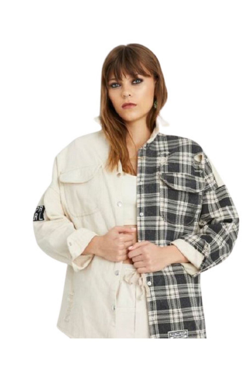 Denim jacket with plaid hotsell